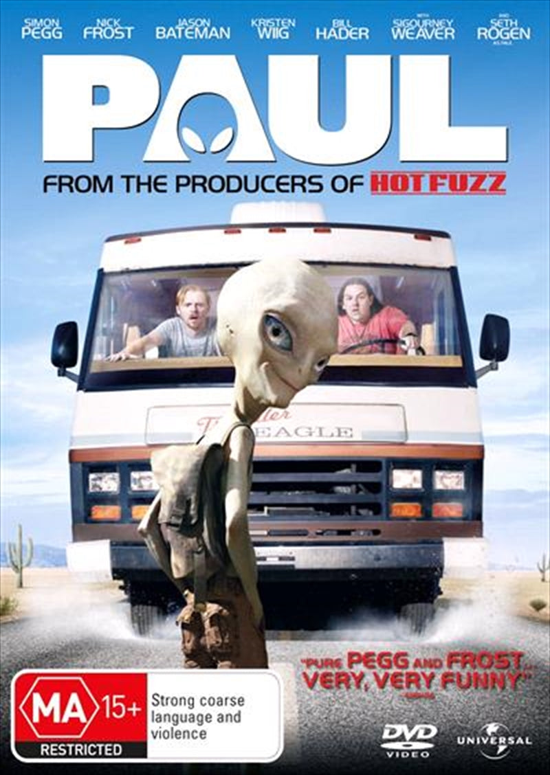 Paul DVD cover featuring Simon Pegg, Nick Frost, and the alien Paul, showcasing a comedic sci-fi adventure.